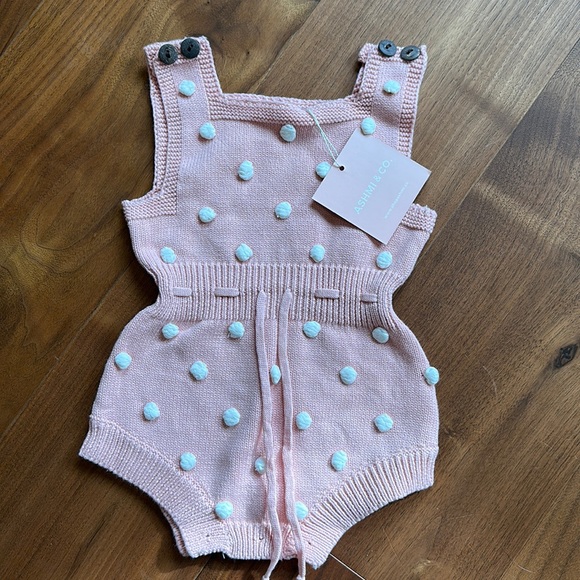 ashmi & co Other - NWT Ashmi & Co Pink Knit Camila Romper, Pink & White 3-6 months